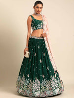 Thumbnail for House of Panchhi Green Georgette Sequins and thread embroidery Lehenga choli & Dupatta - Distacart