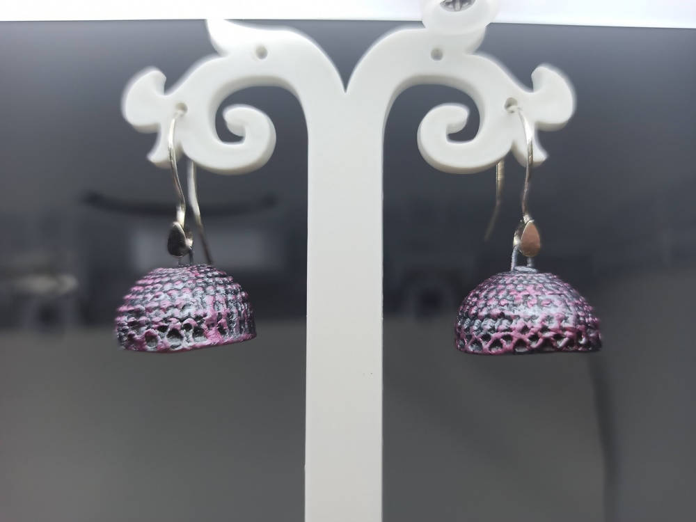 Terracotta Hanging Jhumkas-Silver Pink