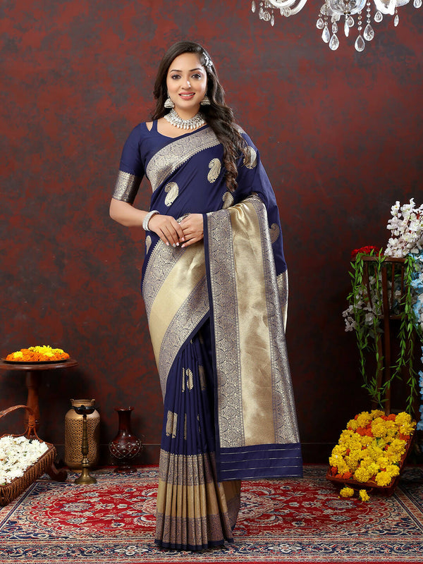 Lorenvalley Fashion Navyblue Soft Silk Woven Design Gold Zari Weaving Saree - Distacart