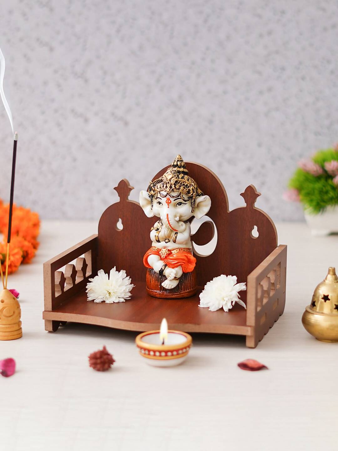 eCraftIndia Brown Om Symbol Decorative Wooden Pooja Temple - Distacart
