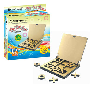 Kraftsman Wooden Tic Tac Toe Portable Game for Kids, Teens and Adults with Golden Mirror Shade Strategy & War Games Board Game - Distacart