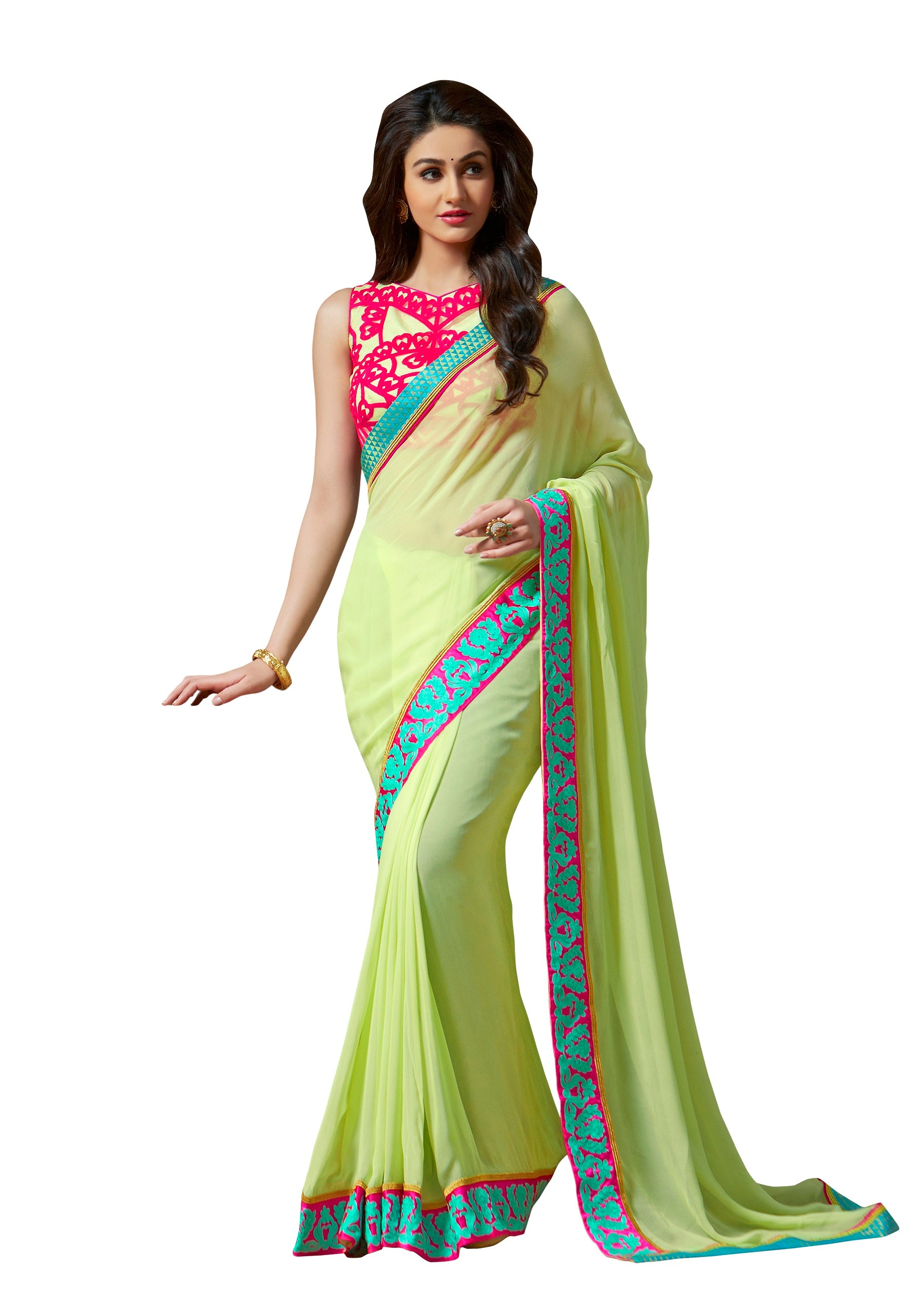 Vamika Light Green Designer Georgette Embroidery Saree - Distacart