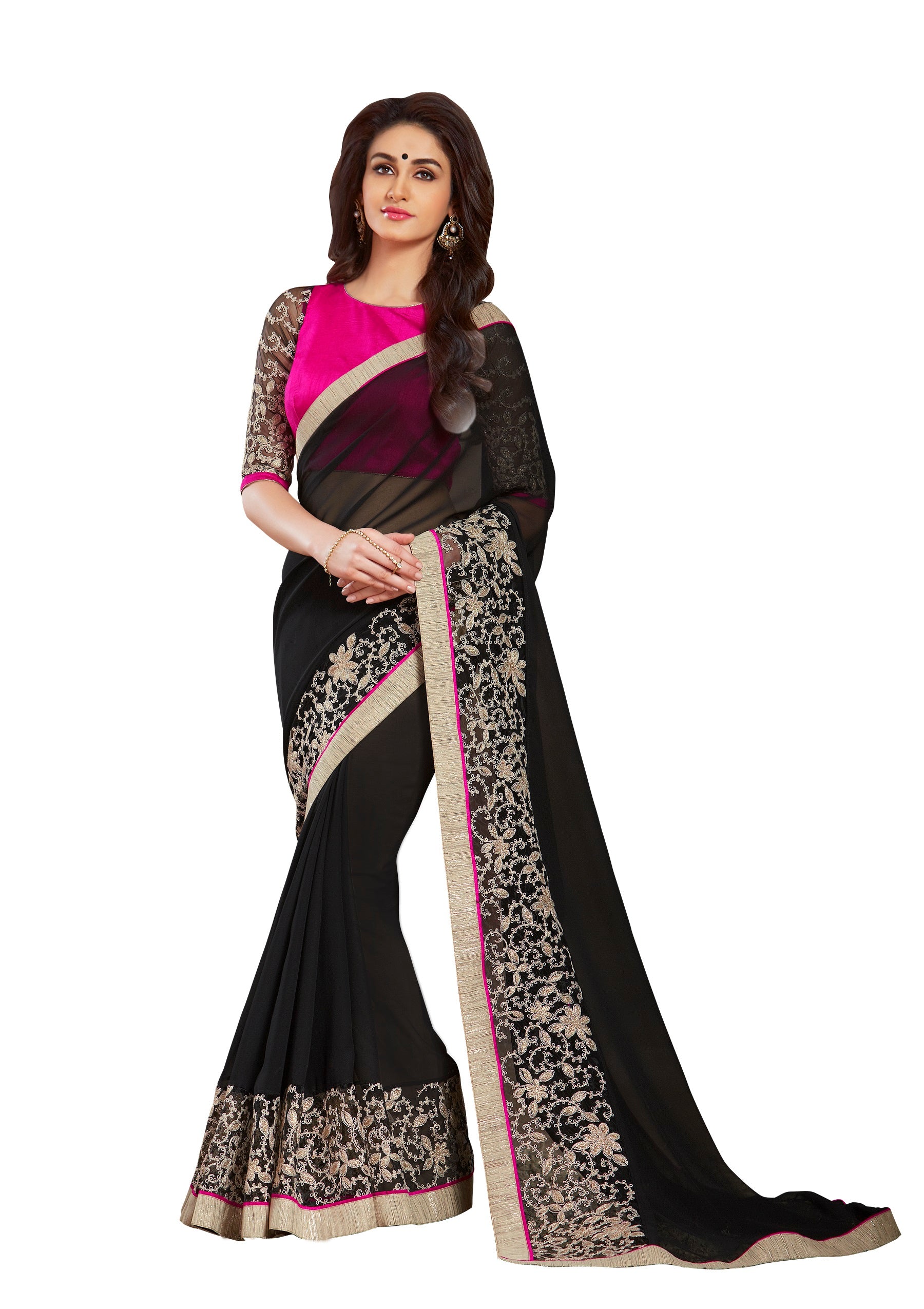 Vamika Black Designer Georgette Embroidery Saree - Distacart