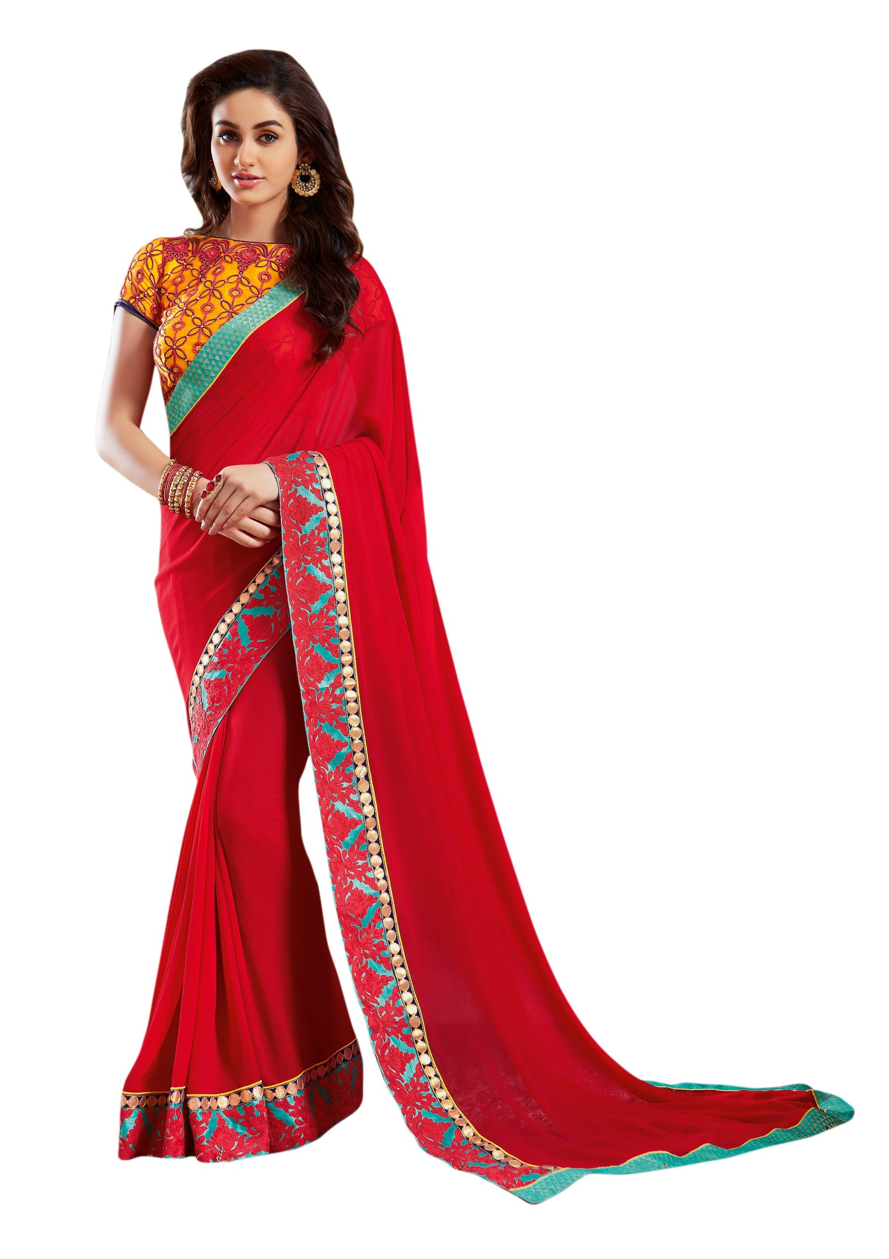 Vamika Red Designer Georgette Embroidery Saree - Distacart
