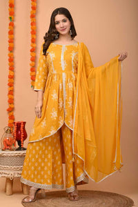 Thumbnail for Indian Clothing Women Yellow Kurta and Palazzo Set Rayon - NOZ2TOZ