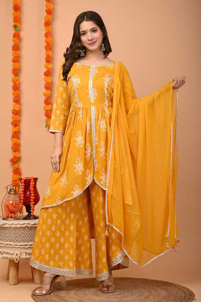 Indian Clothing Women Yellow Kurta and Palazzo Set Rayon - NOZ2TOZ