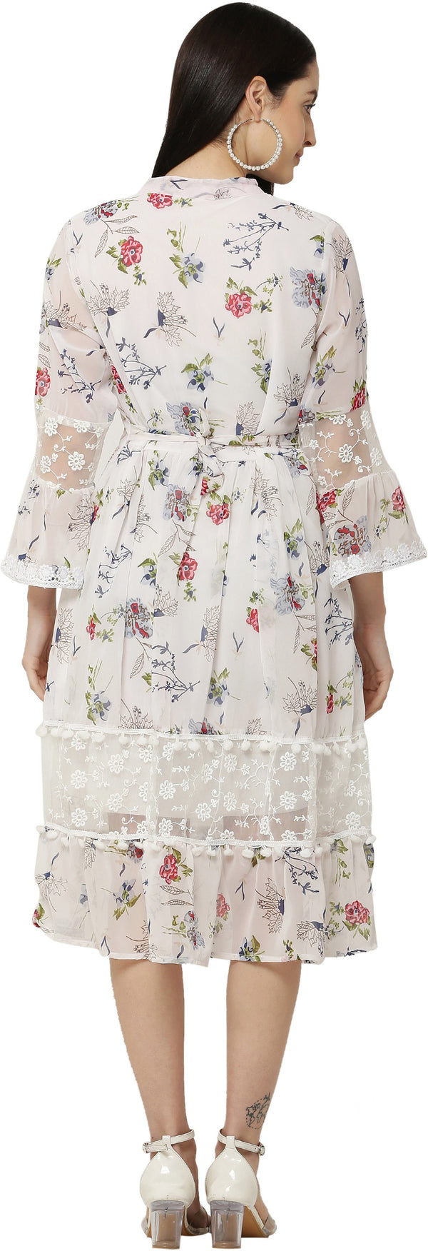 PAVONINE White Color Flower Printed Lace Bottom Dress For Girls & Women - Distacart