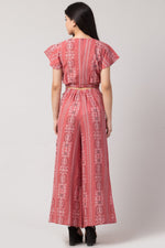 Thumbnail for PAVONINE Peach Color Printed Crop Top And Flared Palazzo Set For Girls & Women - Distacart