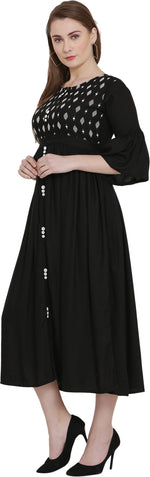 Thumbnail for PAVONINE Black Color Embroidery Work With Button Dress For Women - Distacart