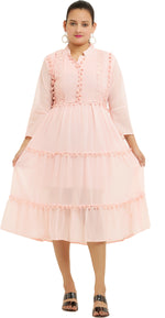 Thumbnail for PAVONINE Pum Pum & Lace Inserted Pink Color Dress For Girls & Women - Distacart