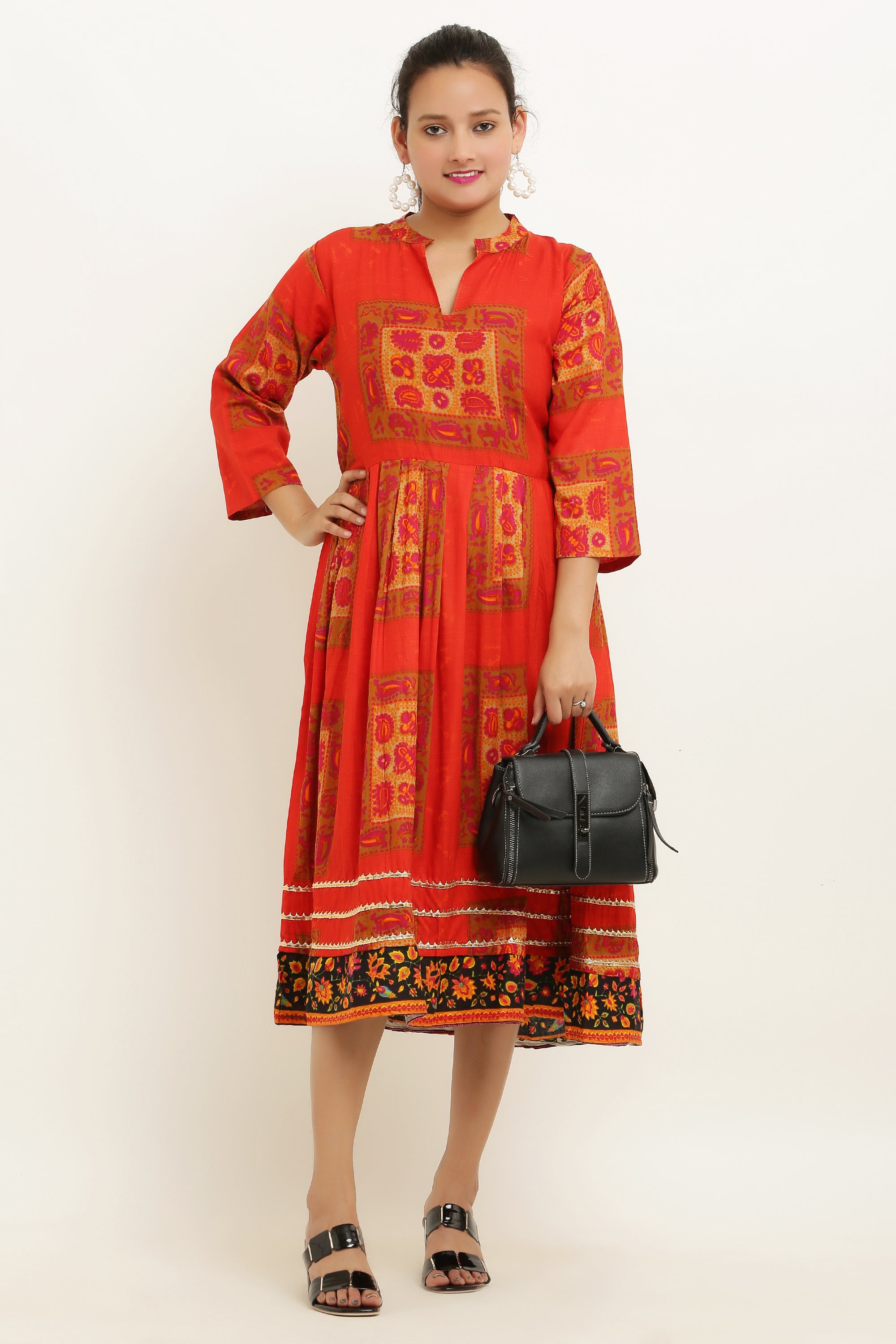 PAVONINE Jaipuri Block Print Red Color Dress For Girls & Women - Distacart