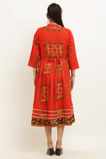 Thumbnail for PAVONINE Jaipuri Block Print Red Color Dress For Girls & Women - Distacart