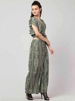 Thumbnail for PAVONINE Pista Green Color Printed Crop Top And Flared Palazzo Set For Girls & Women - Distacart
