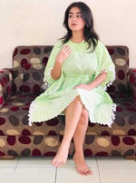 Thumbnail for PAVONINE Pista Color Embroidery Kaftan Dress For Women - Distacart