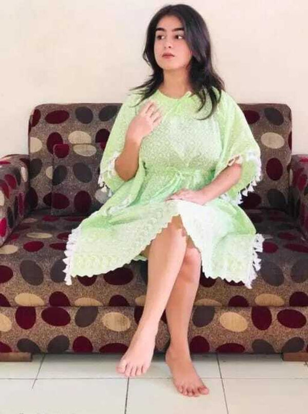 PAVONINE Pista Color Embroidery Kaftan Dress For Women - Distacart