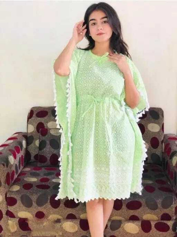 PAVONINE Pista Color Embroidery Kaftan Dress For Women - Distacart