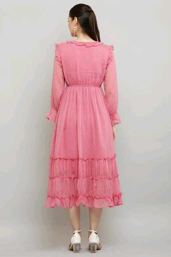 PAVONINE Buta-Design With V-Neck Pink Dress For Girls & Women - Distacart