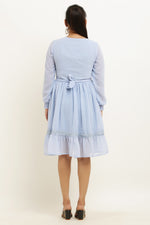 Thumbnail for PAVONINE Sky Blue Color Georgette Fabric Lace Inserts Midi For Girls - Distacart