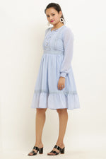 Thumbnail for PAVONINE Sky Blue Color Georgette Fabric Lace Inserts Midi For Girls - Distacart