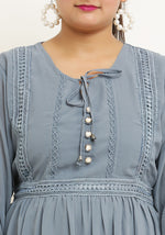 Thumbnail for PAVONINE Grey Color Georgette Fabric Lace Inserts Midi For Girls - Distacart