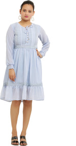 Thumbnail for PAVONINE Sky Blue Color Georgette Fabric Lace Inserts Midi For Girls - Distacart
