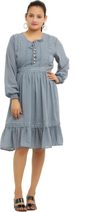 Thumbnail for PAVONINE Grey Color Georgette Fabric Lace Inserts Midi For Girls - Distacart