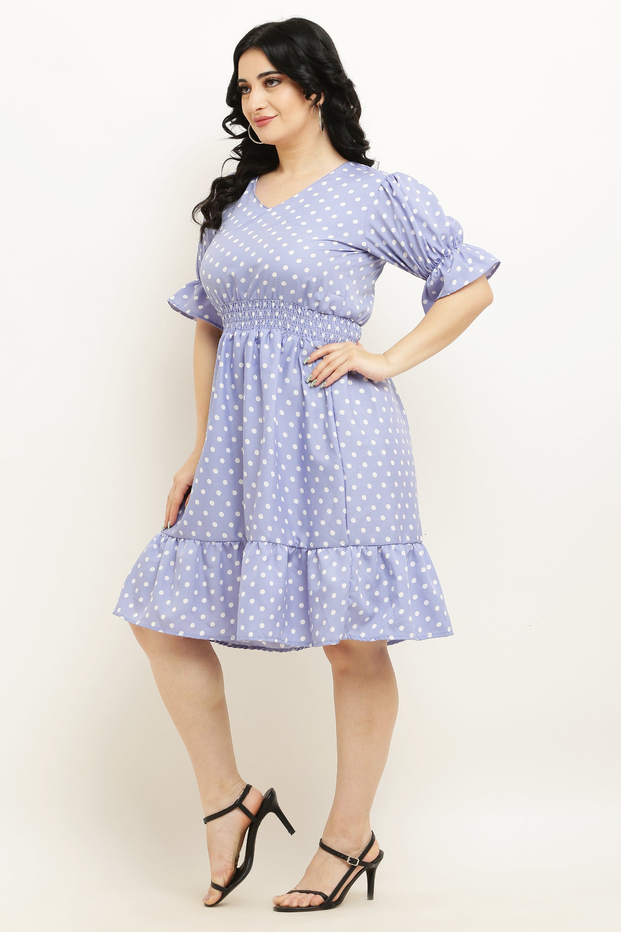 PAVONINE Micro Dots Waist Kansai Crepe Fabric Lavendar Midi For Girls - Distacart