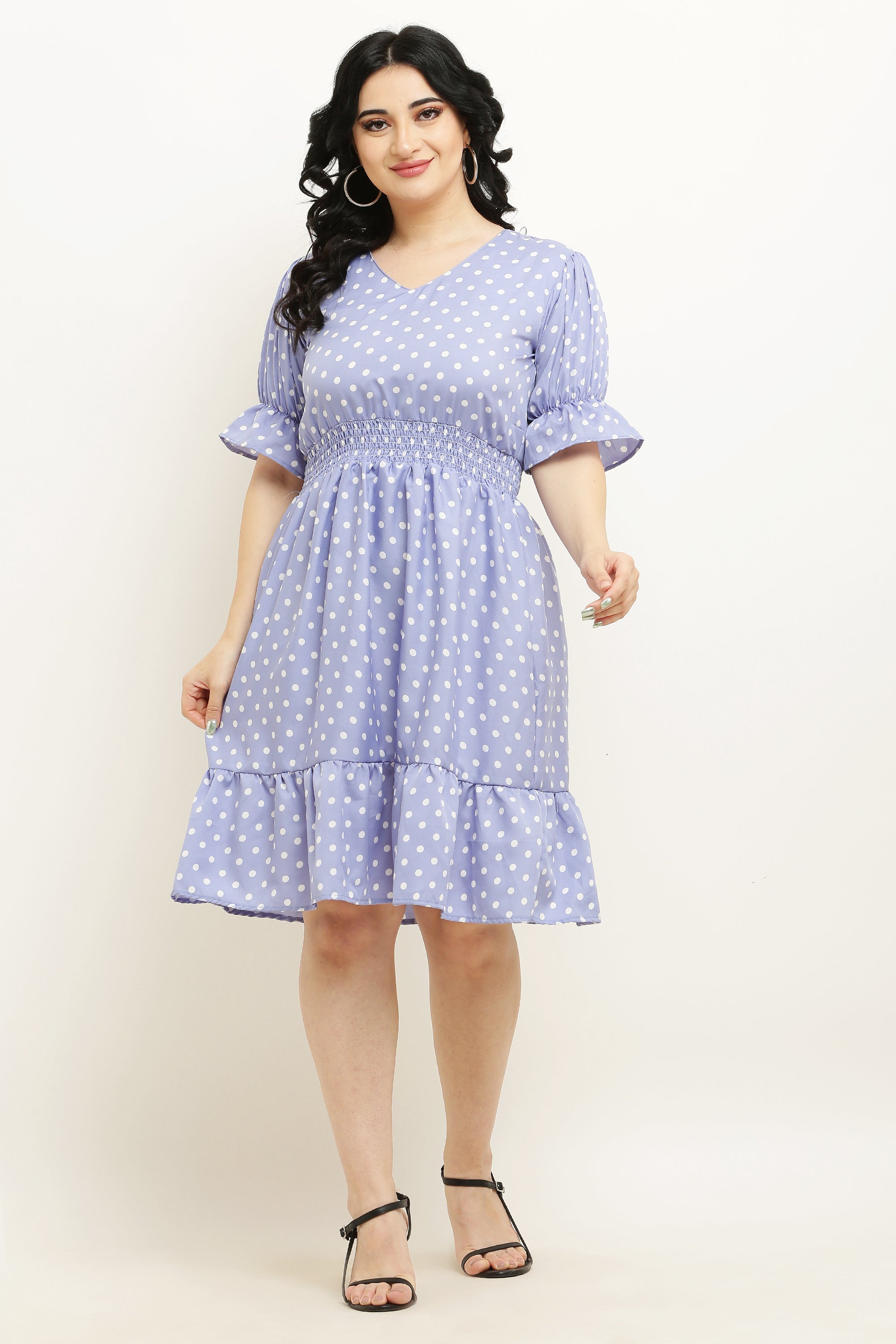PAVONINE Micro Dots Waist Kansai Crepe Fabric Lavendar Midi For Girls - Distacart