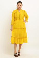 Thumbnail for PAVONINE Pum Pum & Lace Inserted Mustard Color Dress For Girls & Women - Distacart