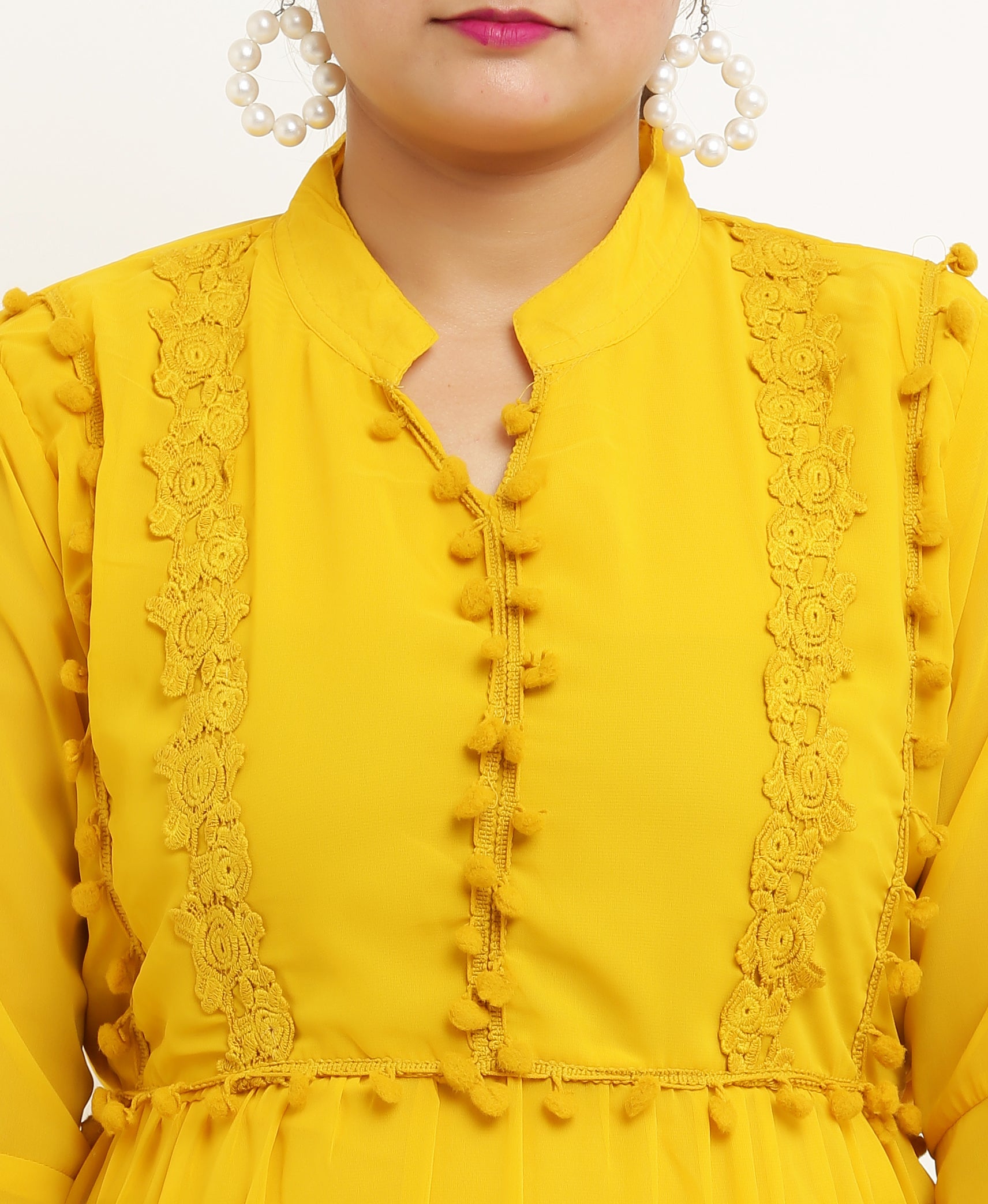 PAVONINE Pum Pum & Lace Inserted Mustard Color Dress For Girls & Women - Distacart