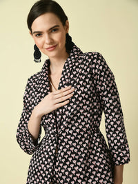 Thumbnail for Myshka Women's Black Cotton Printed jacket - Distacart