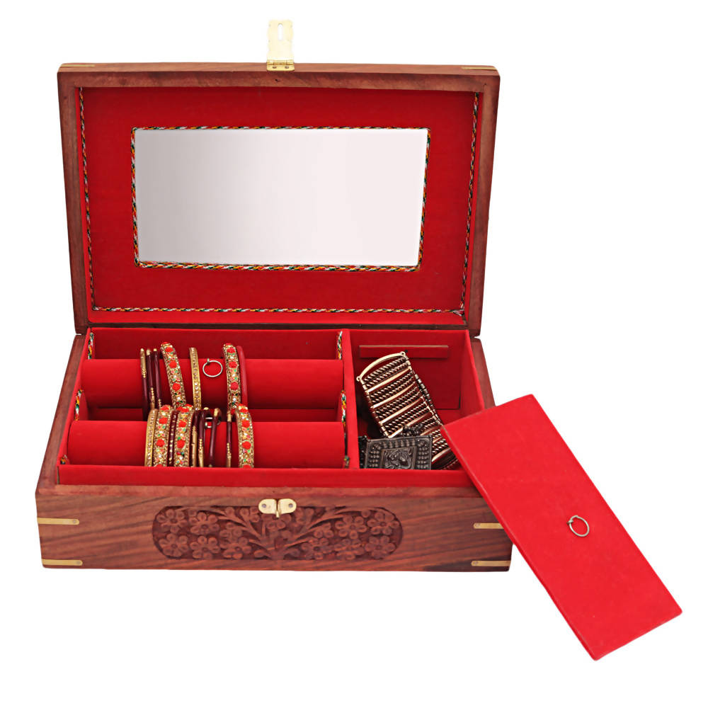 Nizalia Carved Motif Of Flora Handmade Beautiful Jewellery Box