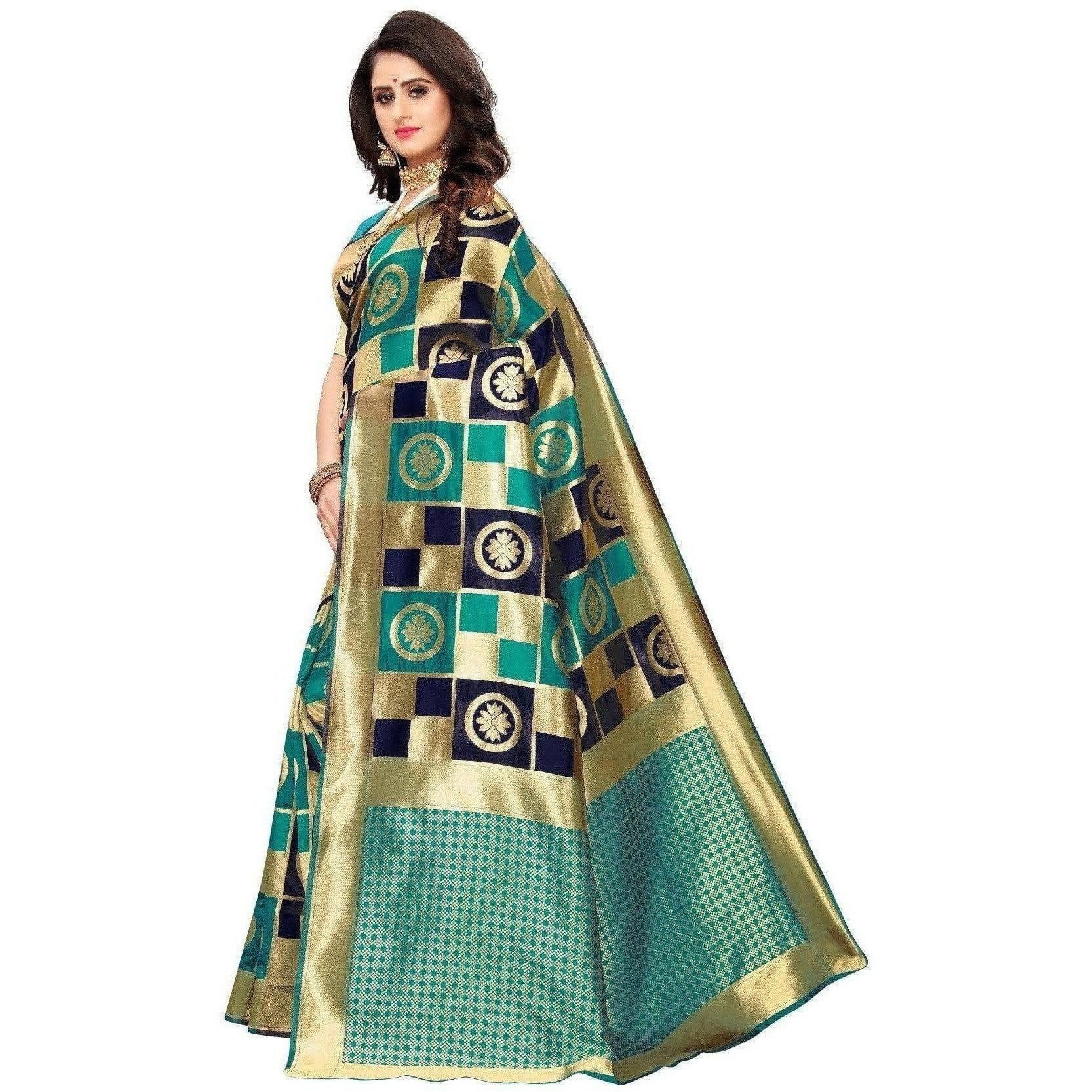 Vamika Banarasi Jaquard Rama Green Weaving Saree (Banarasi 25)