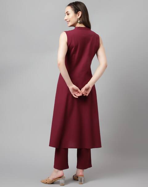 FIORRA Women's Maroon Rayon Silk A-Line Kurta Set - Distacart