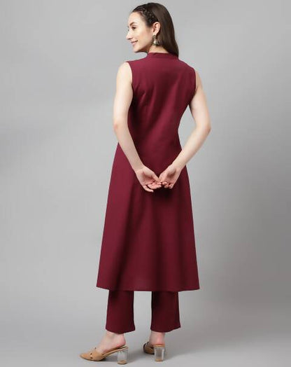 FIORRA Women's Maroon Rayon Silk A-Line Kurta Set - Distacart