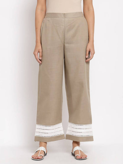 Myshka Women's Trendy Grey Cotton Solid Casual Trouser