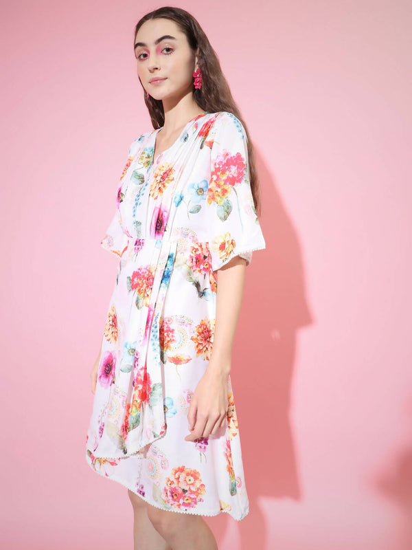 Myshka Women's Multi Floral Printed Empire Dress - Distacart