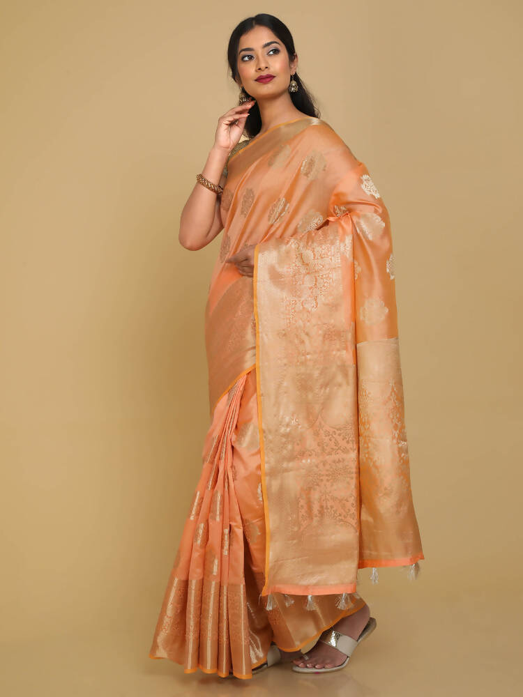 Kalamandir Floral Light Orange Silk Blend Saree