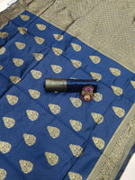 Thumbnail for DEIANA'S Beautiful Golden Jari with New Design Soft Lichi Silk Saree - Navy Blue - Distacart