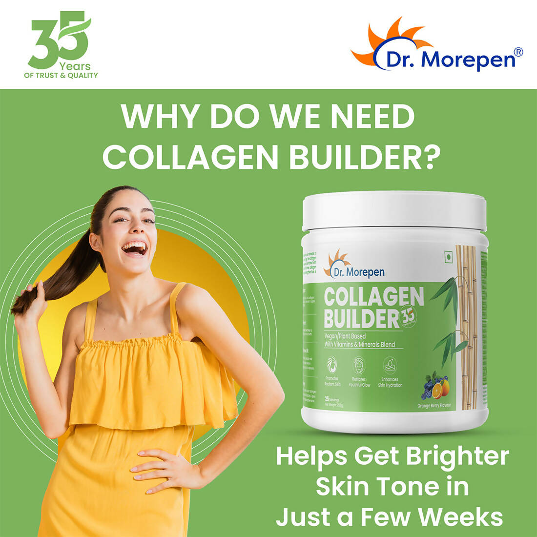 Dr. Morepen Biotin+ Advanced Tablets and Natural Collagen Builder, Orange Berry Flavour Combo - Distacart