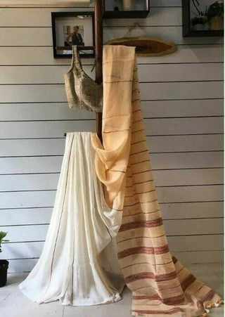 Exclusive Collection Khadi Cotton Handloom Khesh Saree With Blouse Piece - Off White - Distacart
