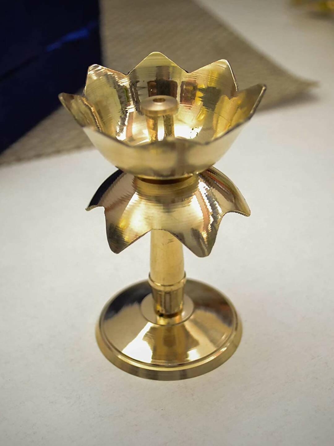 Craftvatika Gold Tone Brass Lotus Shape Pillar Diya Oil Lamp - Distacart