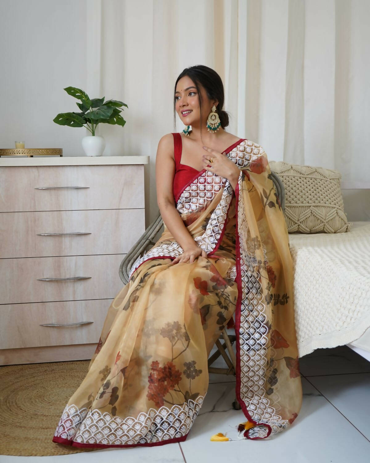 Vastrasky Mustard Organza Saree - Distacart