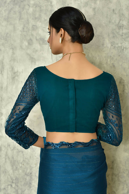 Blue Silk Stripe Saree With Blouse Piece - Purvi - Distacart