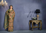 Thumbnail for Coffee Mustard Tusser Silk Floral Printed With Embroidered Work Saree With Unstitched Blouse - Mohmanthan Aahana - Distacart