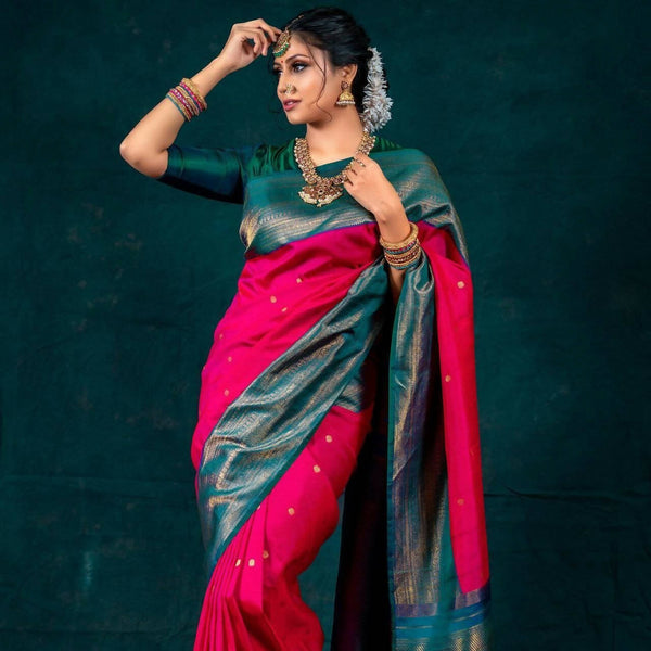 DEIANA'S Beautiful Golden Jari with New Design Soft Lichi Silk Saree - Pink - Distacart