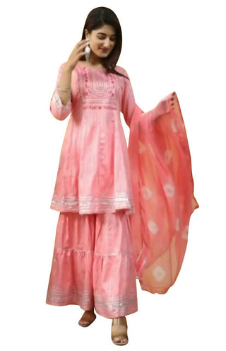 Vamika Gota Patti Work Rayon Peach Party Wear/Casual Wear Kurta Set/Suit - Distacart