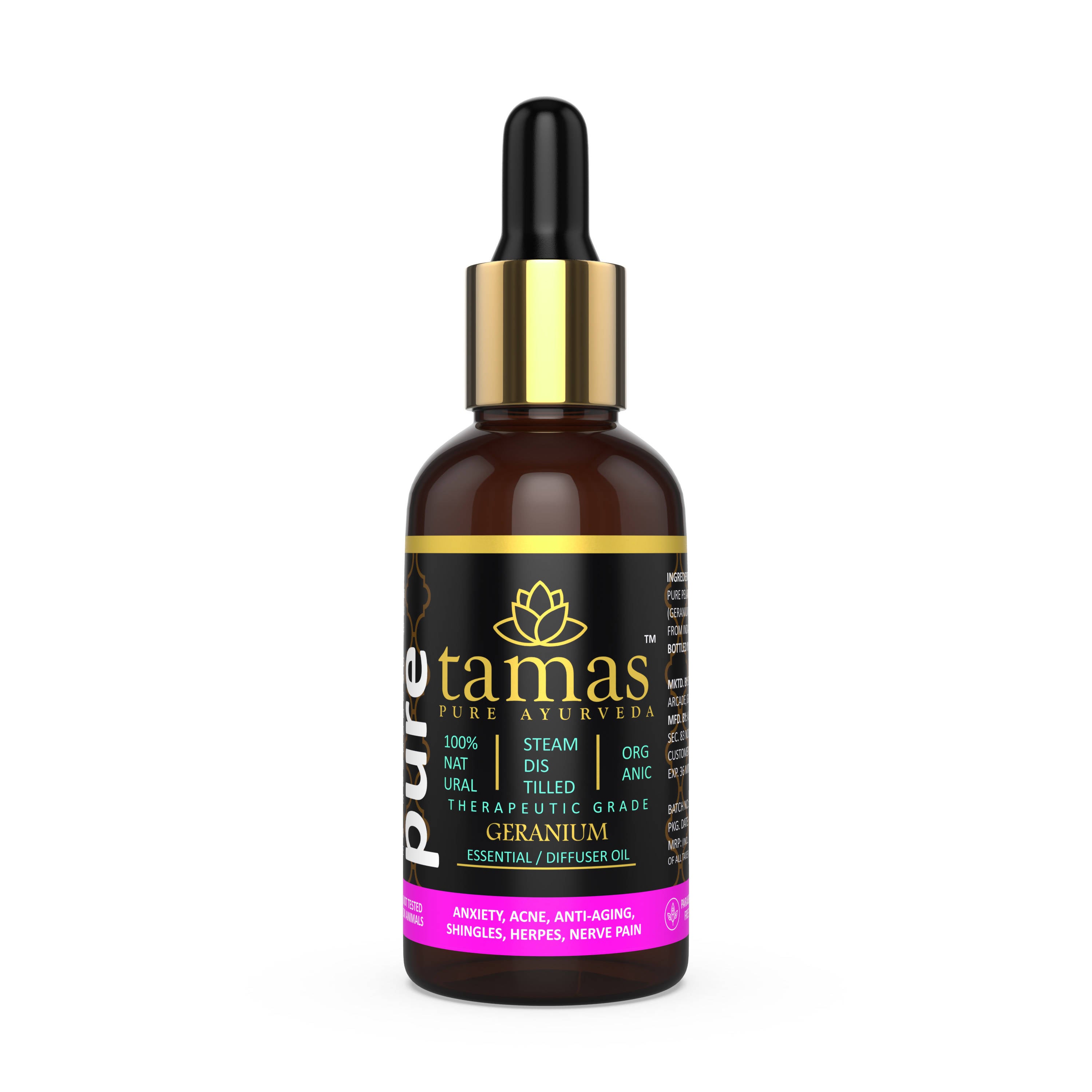 Tamas Pure Ayurveda 100% Organic Geranium Essential Oil - USDA Certified Organic - Distacart