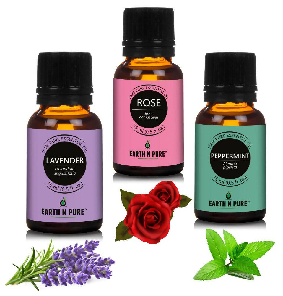 Earth N Pure Essential Oils (Lavender, Peppermint & Rose) Combo - Distacart