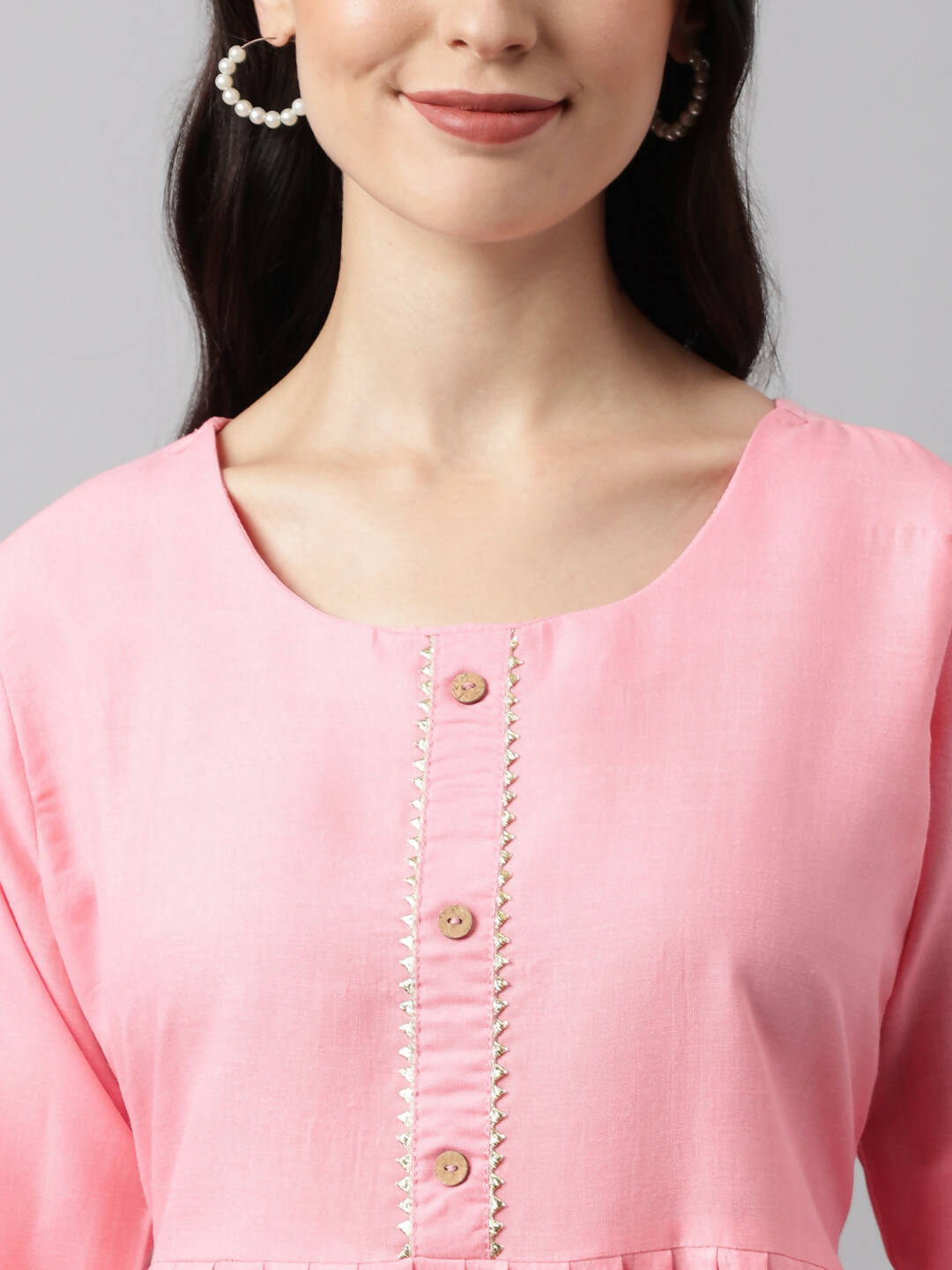 Pink Poly Cotton Solid Nayra Cut Kurta - Tirtha - Distacart